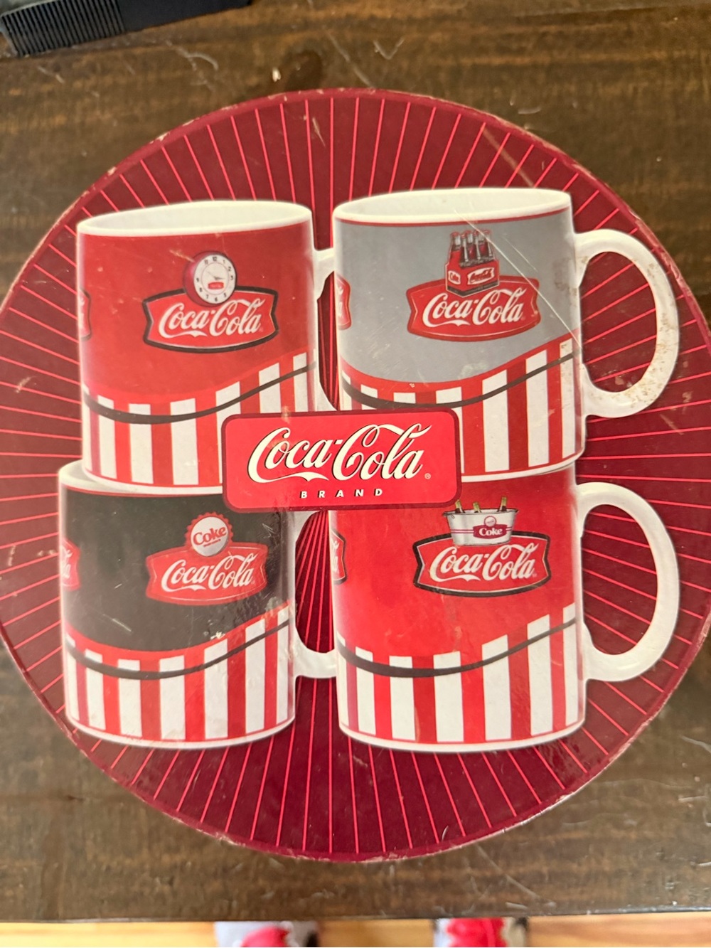 Coca Cola Red and White Striped Mug Set with Logo